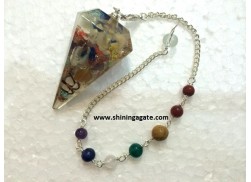 ORGONE FACETTED PENDULUM WITH COPPER WIRE AND CHAKRA CHAIN