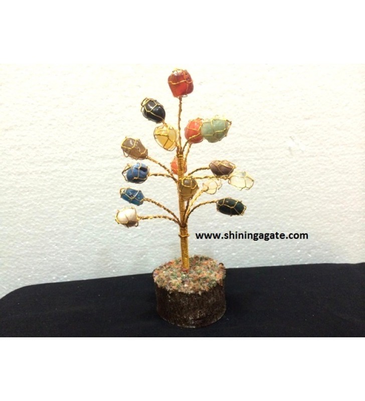 15BDS MULTI COLOR TUMBLE WIRE WRAPPED GEMSTONE TREE