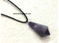 AMETHYST SIX FACETTED POINT PENDANT WITH CORD