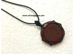 RED JASPER DISC NETTED PENDANT WITH CORD