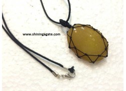 YELLOW AVENTURINE OVAL NETTED PENDANT WITH CORD