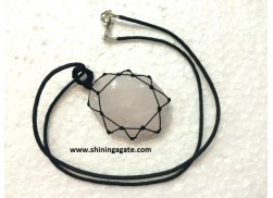 ROSE QUARTZ OVAL NETTED PENDANT WITH CORD