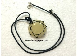YELLOW AVENTURINE DISC NETTED PENDANT WITH CORD
