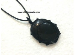 BLACK AGATE OVAL NETTED PENDANT WITH CORD