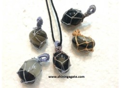 BLACK ONYX NETTED TUMBLE PENDANT WITH CORD
