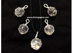 CRYSTAL QUARTZ SILVER WIRE WRAPPED BALL PENDANT WITH CORD