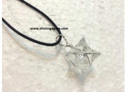 CRYSTAL QUARTZ MERKABA STAR SILVER WIRE WRAPPED PENDANT WITH CORD