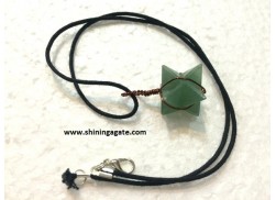 GREEN AVENTURINE MERKABA STAR COPPER WIRE WRAPPED PENDANT WITH CORD