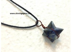 LAPIZ LAZULE MERKABA STAR COPPER WIRE WRAPPED PENDANT WITH CORD