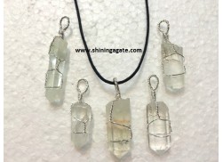 CRYSTAL QUARTZ SILVER WIRE WRAPPED PENCIL PENDANT WITH CORD