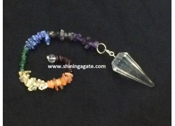 CRYSTAL QUARTZ EIGHT FACETTED PENDULUM WITH CHAKRA CHAIN