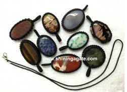 MIX GEMSTONE NETTED FLAT PENDANTS WITH CORD