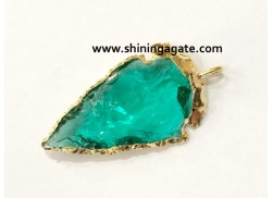 GREEN COLOR ELECTROPLATED GLASS ARROWHEAD PENDANT