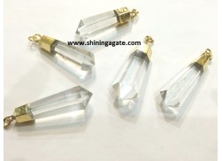 CRYSTAL QUARTZ ELECTROPLATED FACETED PENCIL PENDANTS