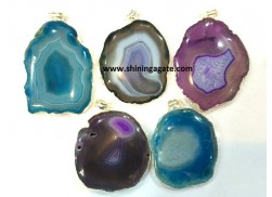 DYED AGATE SLICE SILVER ELECTROPLATED PENDANTS