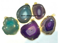DYED AGATE SLICE GOLDEN ELECTROPLATED PENDANTS