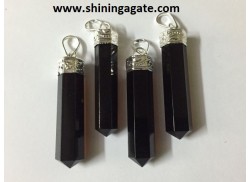 BLACK COLOR GLASS PENCIL PENDANTS WITH SILVER CAP
