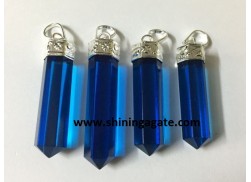 BLUE COLOR GLASS PENCIL PENDANTS WITH SILVER CAP