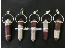 RED & GREY AGATE DOUBLE TERMINATED PENCIL PENDANT