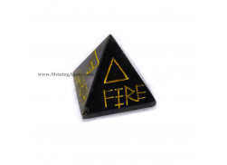 Black Tourmaline 5 Elements Engraved Pyramid