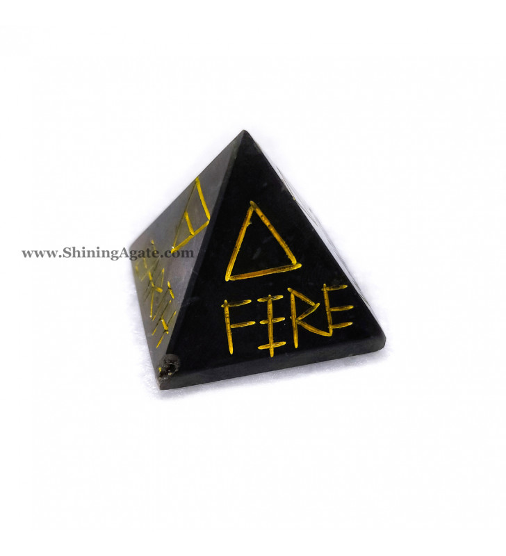 Black Tourmaline 5 Elements Engraved Pyramid