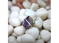 Amethyst Silver Wire Wrapped Tumble Stone Pendant