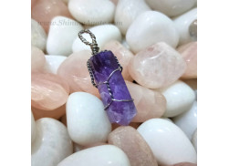 Amethyst Silver Wire Wrapped Pencil Pendant