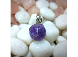 Gemstone Amethyst Small Ball Silver Wire Wrapped Pendant