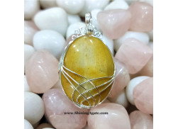 Yellow Aventurine Silver Wire Wrapped Oval Pendant