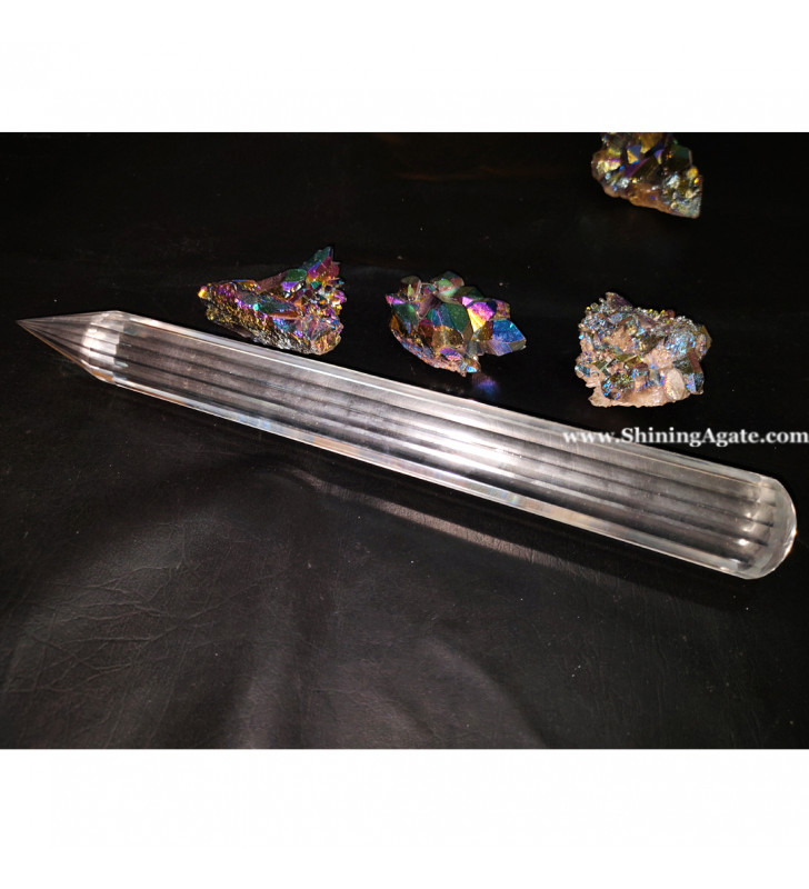 Clear Crystal Quartz 16 Faceted Massage Wand