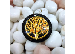 Black Tourmaline Orgone Pendant with Golden Tree of Life Symbol