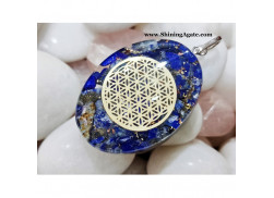 Lapis Lazuli Orgone Oval Shape Pendant with Flower Of Life Symbol